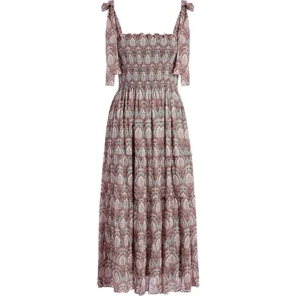 NWT Hill House Ribbon Ellie Nap in Pinecone Sage Chiffon Smocked Midi Dress S - Picture 1 of 6